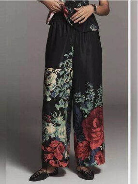 Anthropologie The Somerset Silky Printed Wide-Leg Pull-On Pants size L P